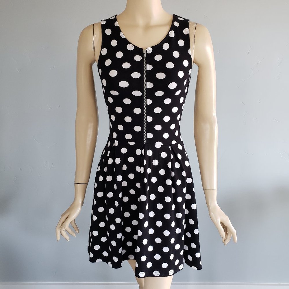 H&M Divided Fit & Flare Black & White Polka Dot Retro Dress XS NWT